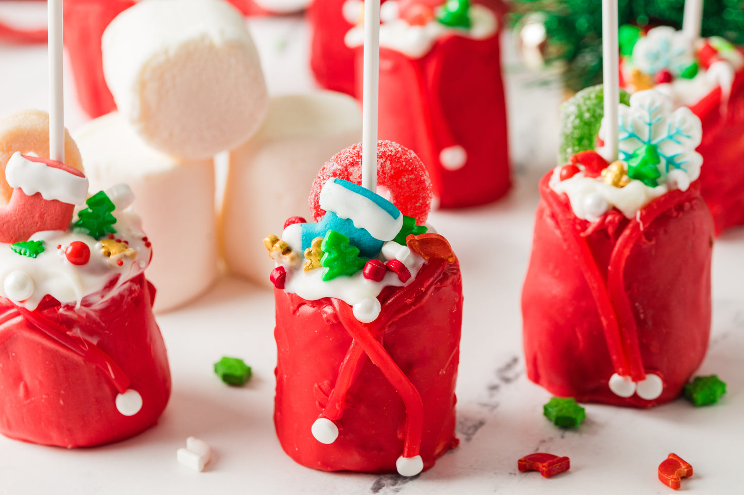 Chocolate Covered Marshmallow Santa Bags- Exclusive